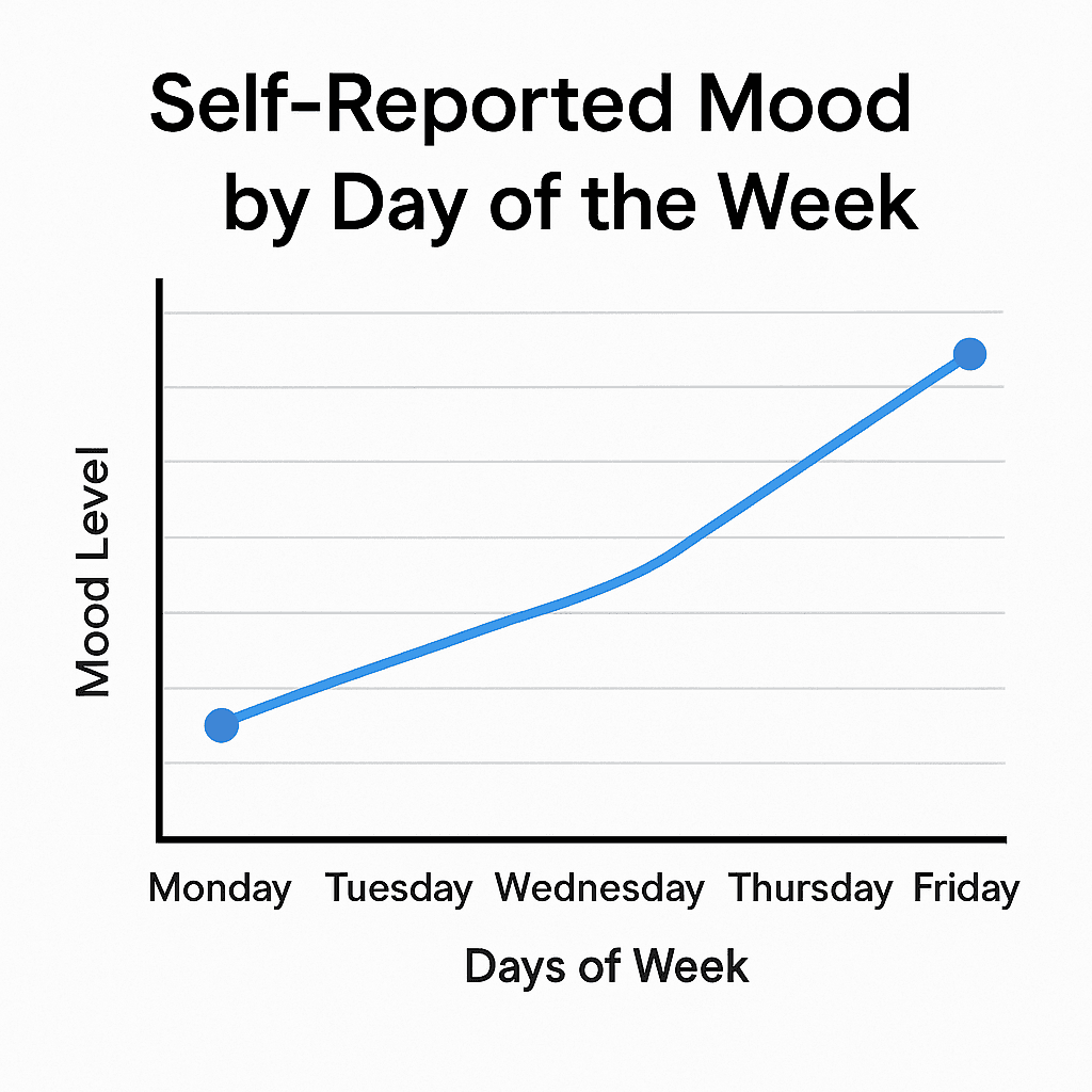 Você Também Odeia Segunda-Feira? Descubra o Motivo Científico Um gráfico simples de linha com os níveis de humor ao longo da semana, destacando a baixa da segunda-feira.