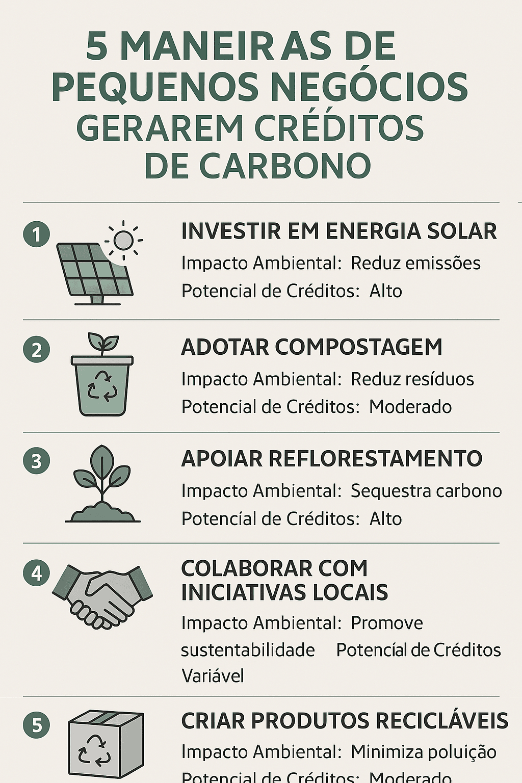 Como Pequenos Negócios Podem Gerar Créditos de Carbono? Infográfico - 5 Maneiras de Pequenos Negócios Gerarem Créditos de Carbono
