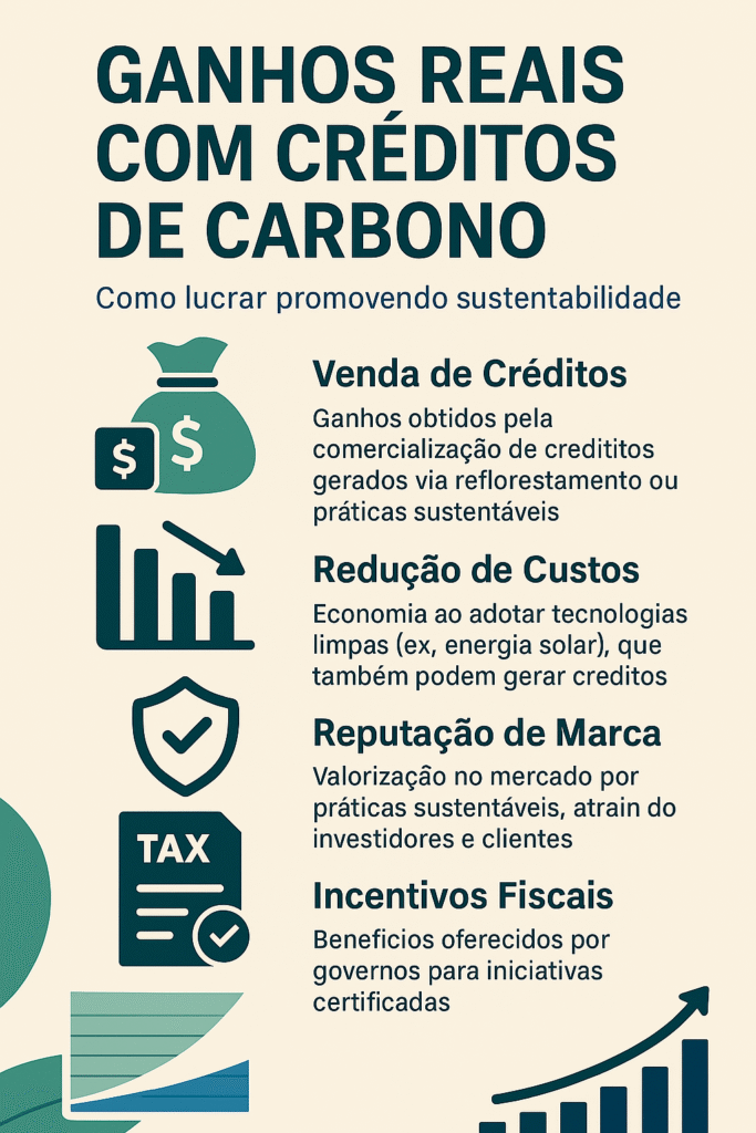 Créditos de Carbono: Ganhos Financeiros e Impacto Ambiental Infográfico - Créditos de Carbono - Ganhos Financeiros e Impacto Ambiental