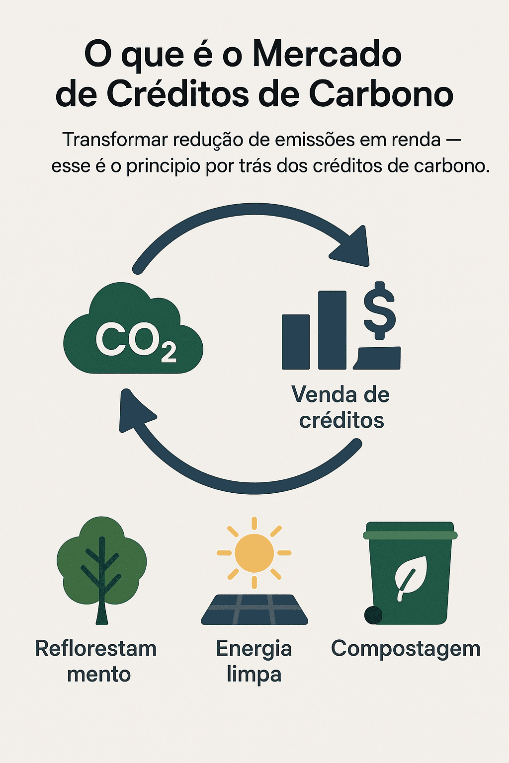 Créditos de Carbono: 4 Projetos com Renda e Impacto Infográfico - Mercado de créditos de carbono