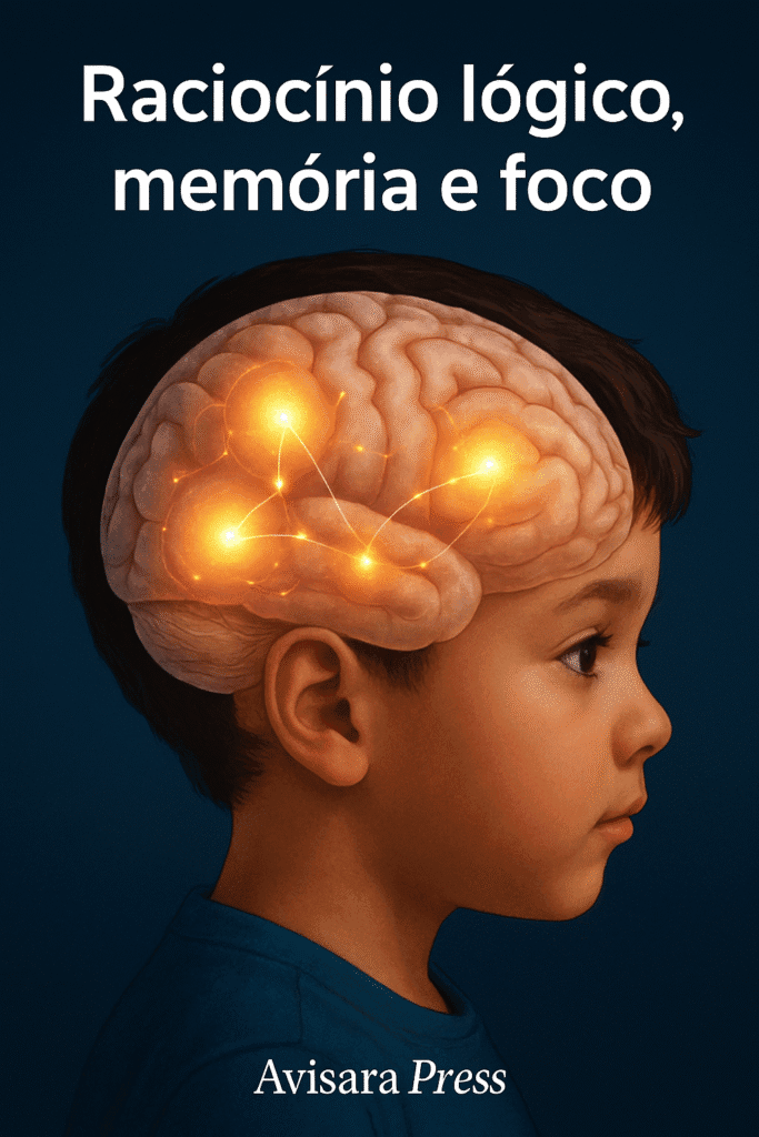 ð§ Xadrez e Crianças: O Poder do Jogo no Desenvolvimento Cognitivo e Emocional Cérebro infantil com áreas iluminadas relacionadas ao raciocínio lógico, memória e foco)