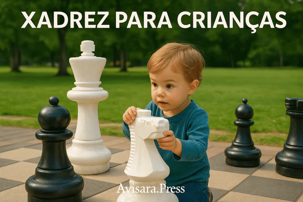 ð§ Xadrez e Crianças: O Poder do Jogo no Desenvolvimento Cognitivo e Emocional Criança com peças de xadrez gigantes